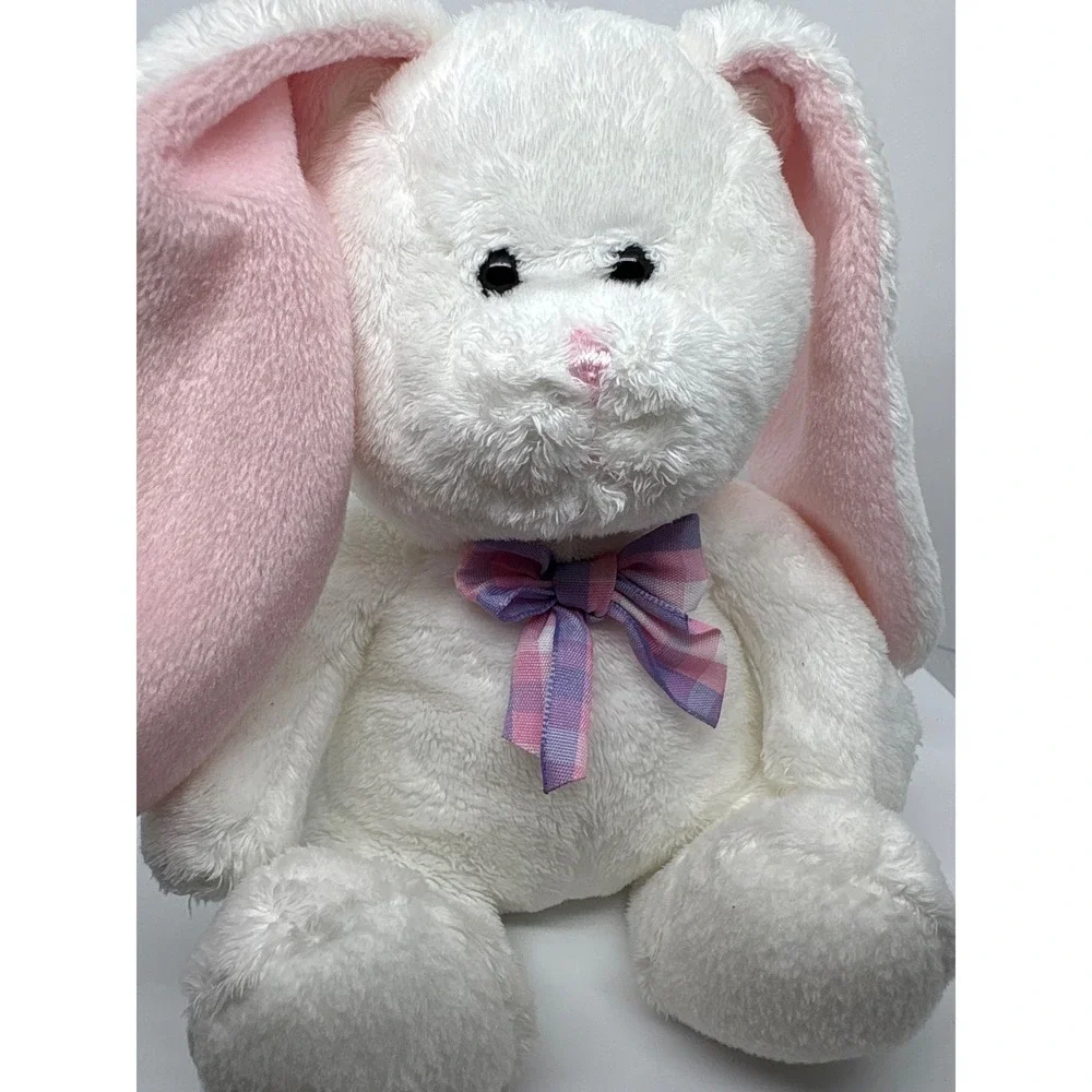 White Bunny Plush Toy Stuffed Animal Pink Ears Purple Bow Kids‎ Easter Rabbit